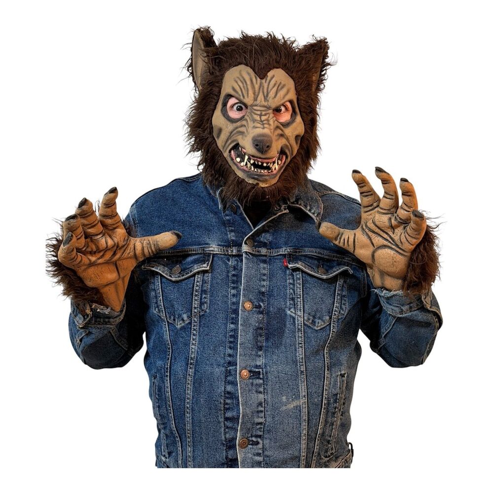 Wolfman Werewolf Costume Full Head Mask Hands Adult Halloween Horror Complete